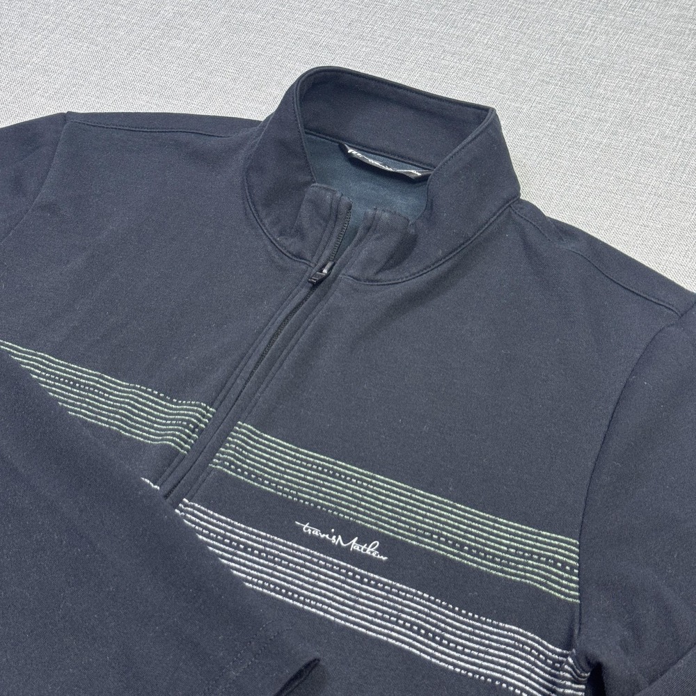 Travis Mathew‎ 1/4 Zip Pullover Golf Top Mens Small Black Mock Neck Chest Stripe